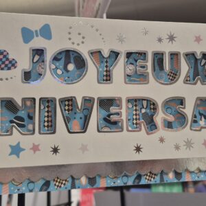 Carte big joyeux anniversaire avec enveloppes 28x12 cm